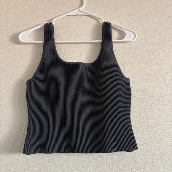 Quince Cropped Square Neck Ribbed Knit Tank in Blue Gray Size Medium - Picture 2 of 10